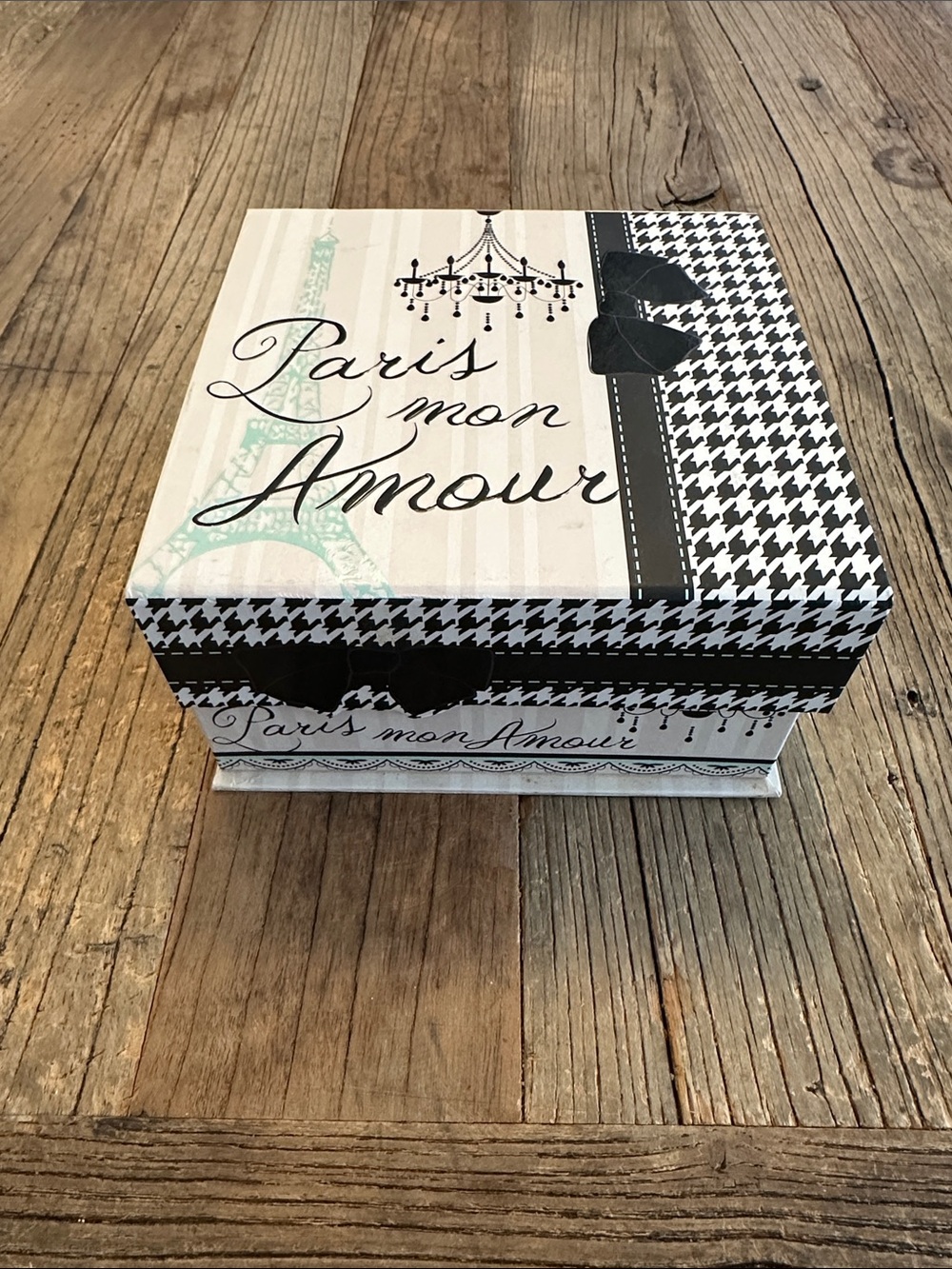 Paris Mon Amour Decorative Gift or storage Box - Black & White with Mint Accent